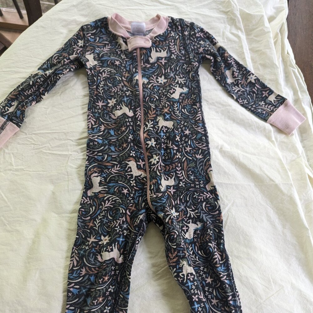 Hanna Andersson Zip Sleeper Floral Unicorn, Size 3T (90cm)